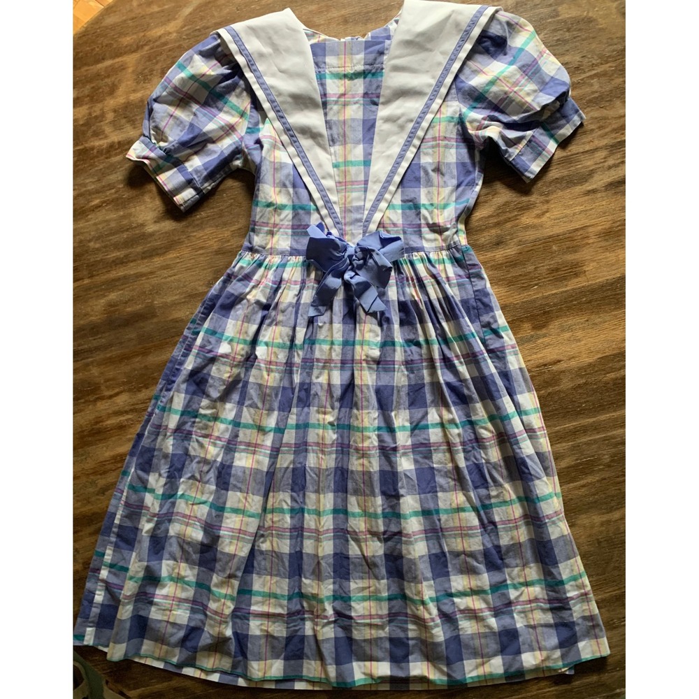 Monday's Child Vintage 90s Sailor Collar Dress 10 Blue 100 %Cotton Retro Rare